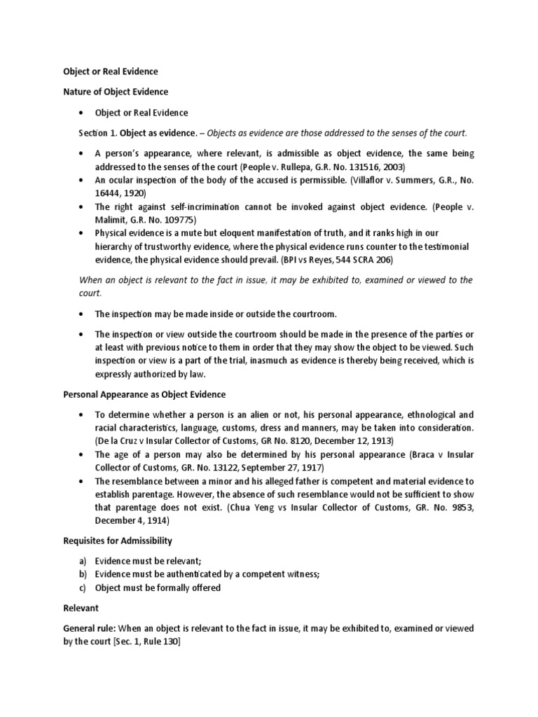 Object or Real Evidence Nature of Object Evidence PDF Dna Profiling
