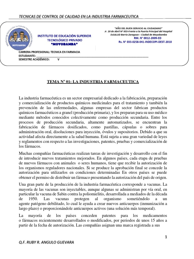 Tecnicas de Control de Calidad en La Industria Farmaceutica | PDF ...