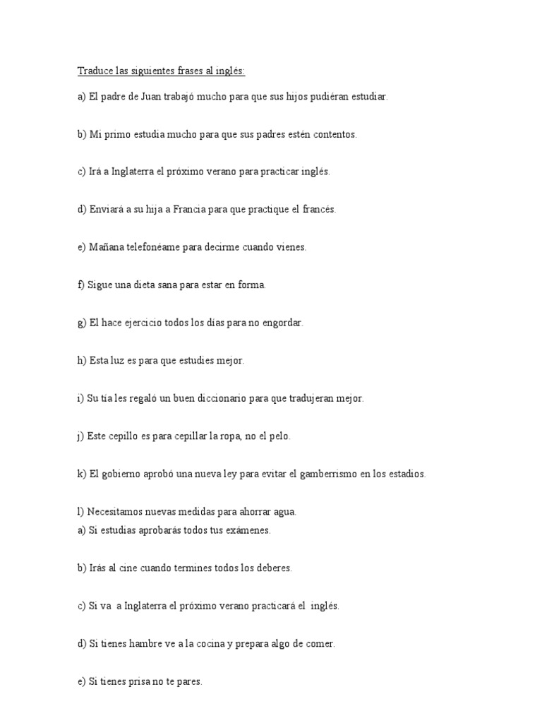Traduce Las Siguientes Frases Al Inglés