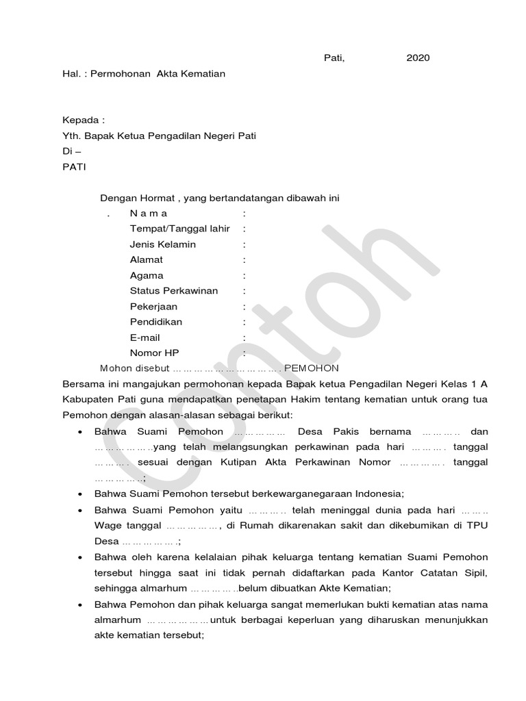 Form Permohonan Akta Kematian Pdf