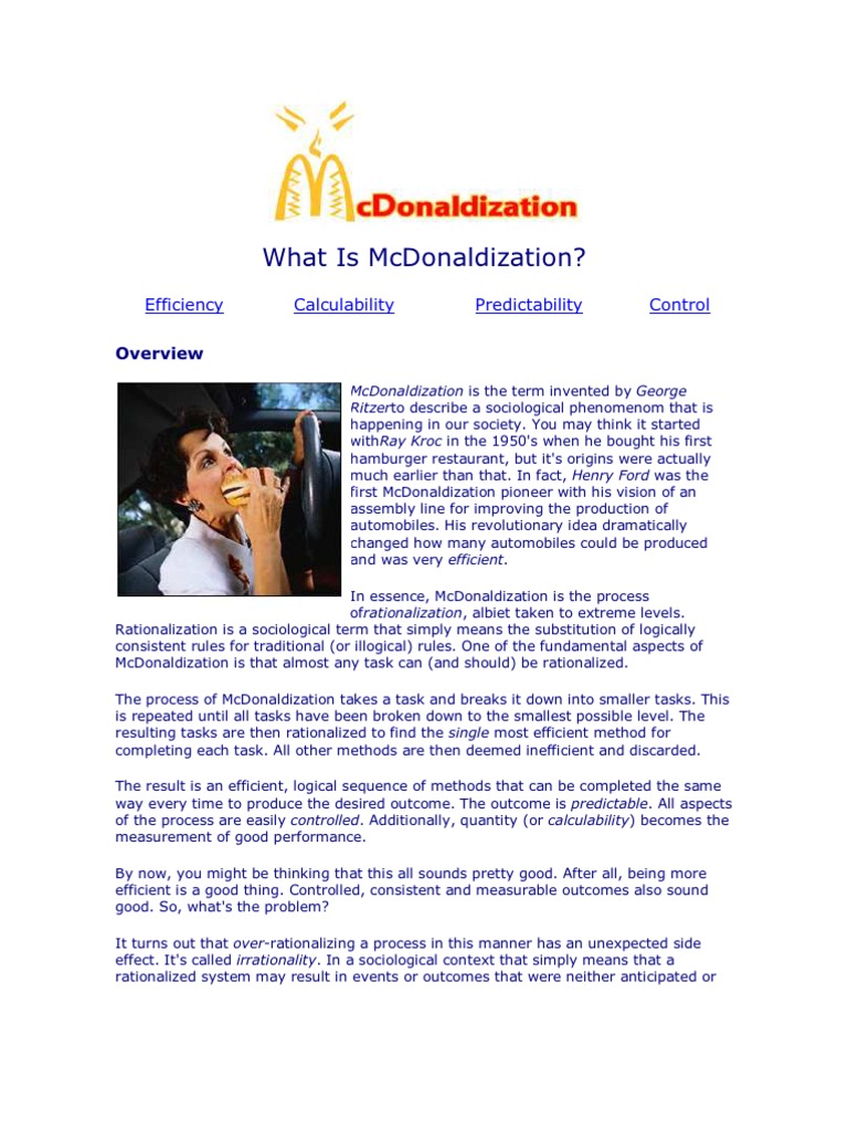What Is McDonaldization PDF Mc Donald's Restaurant And Catering