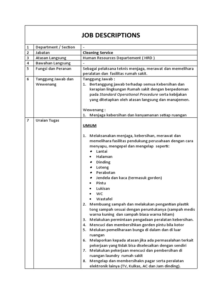 Job Desc Cleaning Service PDF