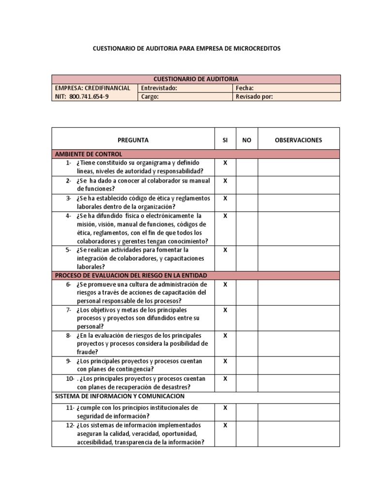 Cuestionario Control Interno | PDF | Sistema de informacion | Auditoría