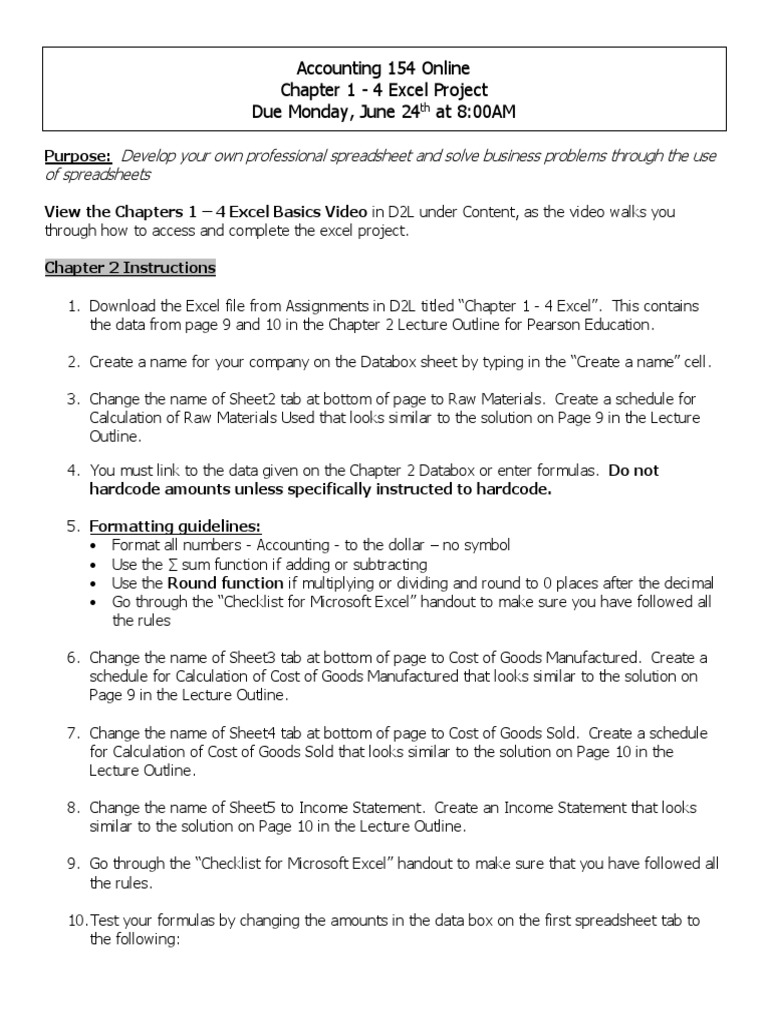 Chapter 1 - 4 Excel Instructions Summer 2019 | PDF | Microsoft Excel ...