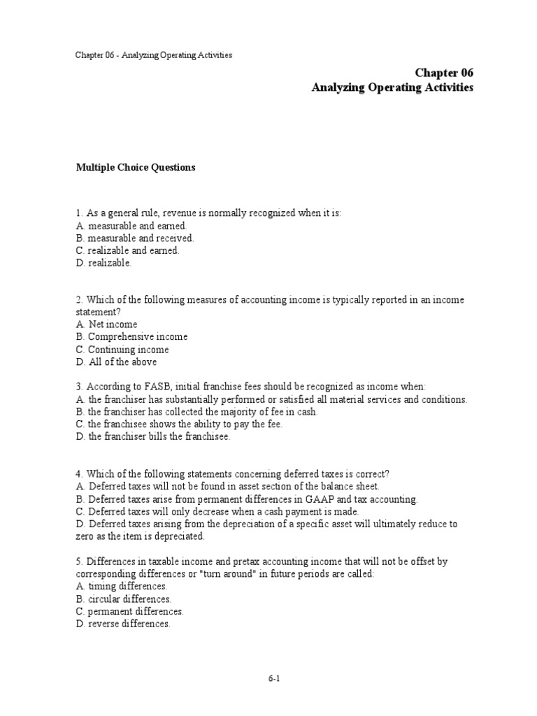 Chapter 6 Multiple Choice T F Test Questions | PDF | Deferred Tax | Stocks