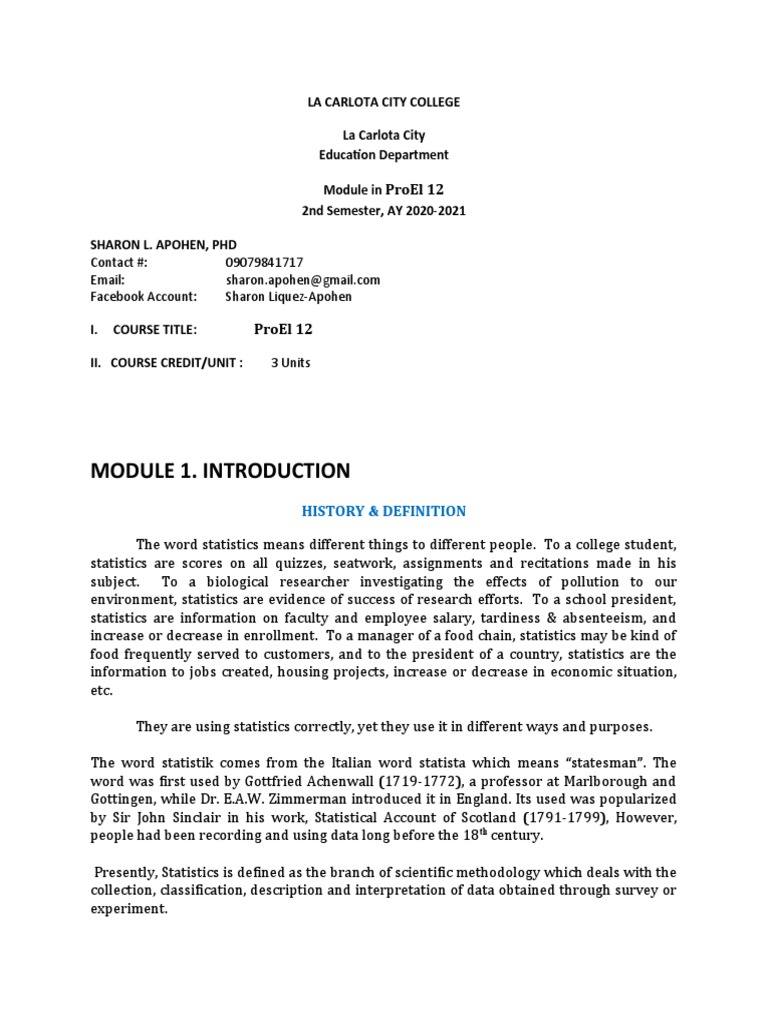 Introduction to ProEl 12 Statistics Module | PDF | Level Of Measurement ...