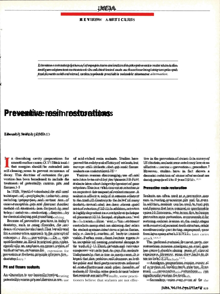 Preventive Resin Restorations Review Articles Download Free PDF