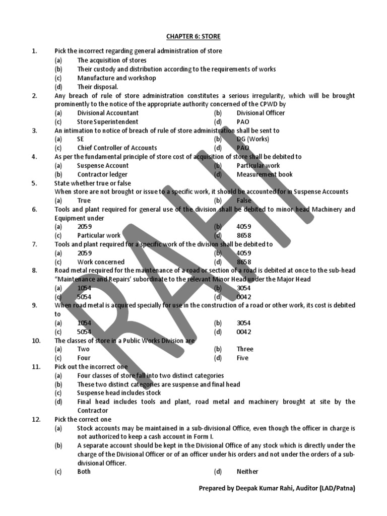 Administration of Stores in Public Works Divisions Procedures, Forms