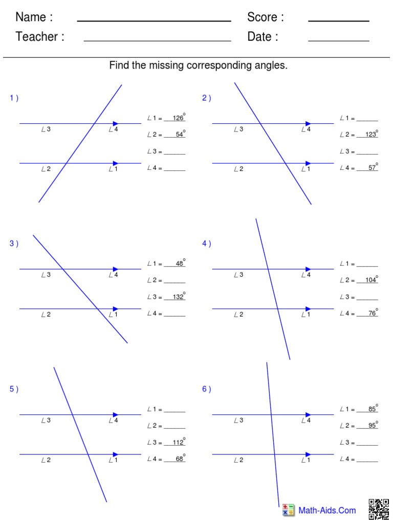 Missing Corresponding Angles Worksheet | PDF