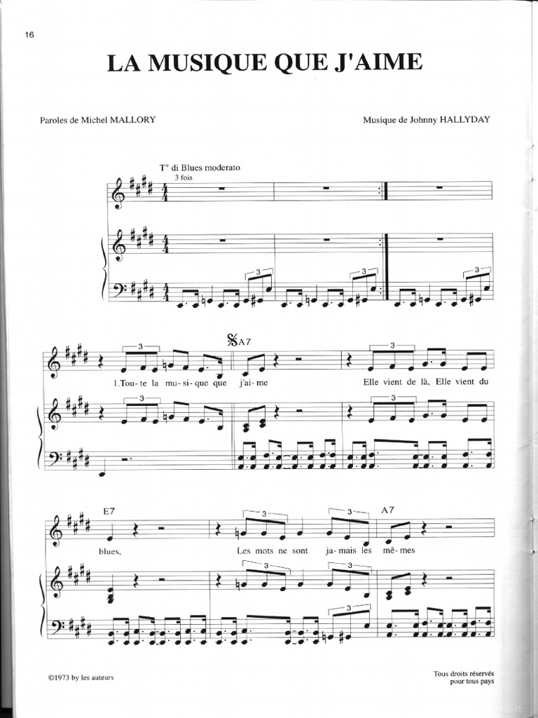 Partition Piano Toute La Musique Que J Aime La Musique Que J'aime - Johnny Hallyday - Partition | PDF
