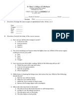 St. Mary's College of Catbalogan: Directions: Arrange The Sense Organs in Alphabetical Order. Write 1 To 5