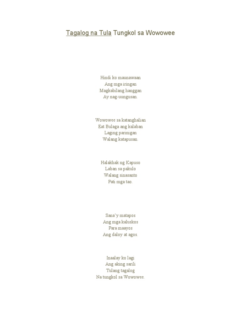 Tagalog Na Tula Tungkol Sa Wowowee | PDF | Hiv/Aids | Hiv