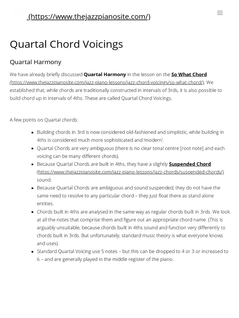 Quartal Chord Voicings The Jazz Piano Site Download Free PDF Chord (Music) Harmony