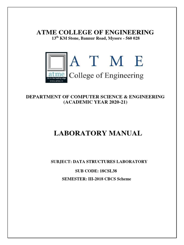 DATA STRUCTURE LAB MANUAL 20202021 Final Edited PDF Array Data