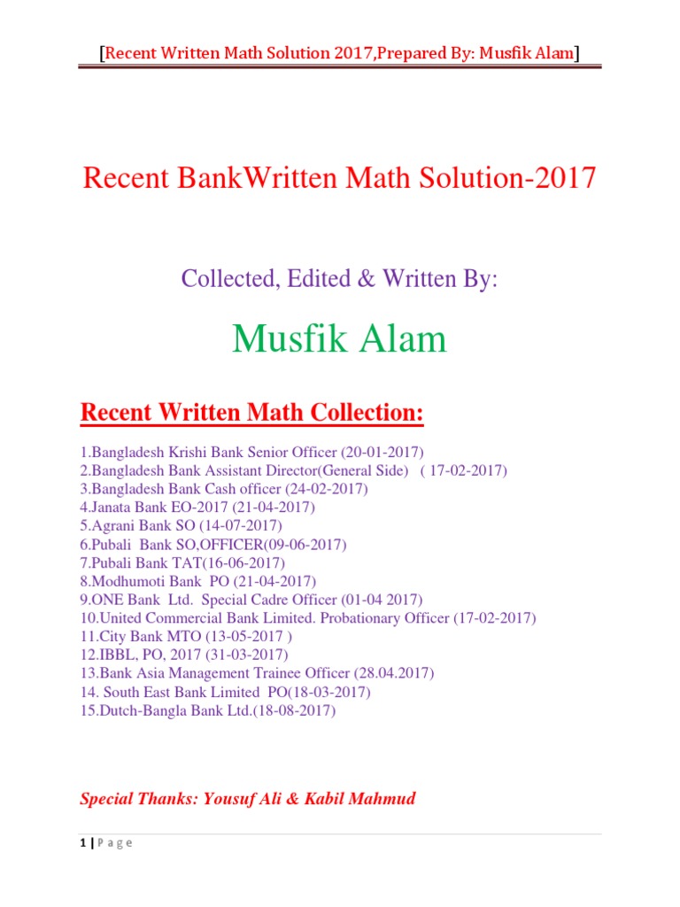 Recent Bank Math Solutions 2017 | PDF | Area | Interest