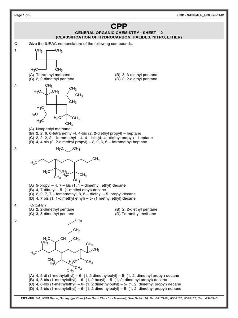 IUPAC Nomenclature Practice Sheet | PDF | Methyl Group | Chemical Compounds