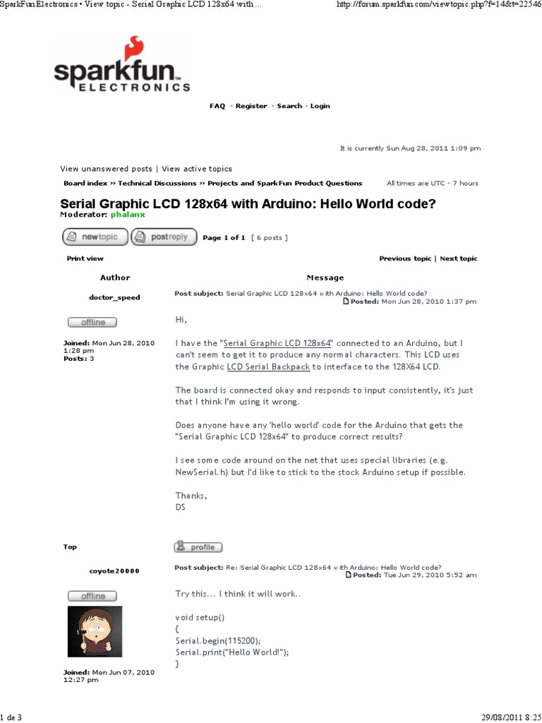 SparkFun Electronics - View Topic - Serial Graphic LCD 128x64 With ...