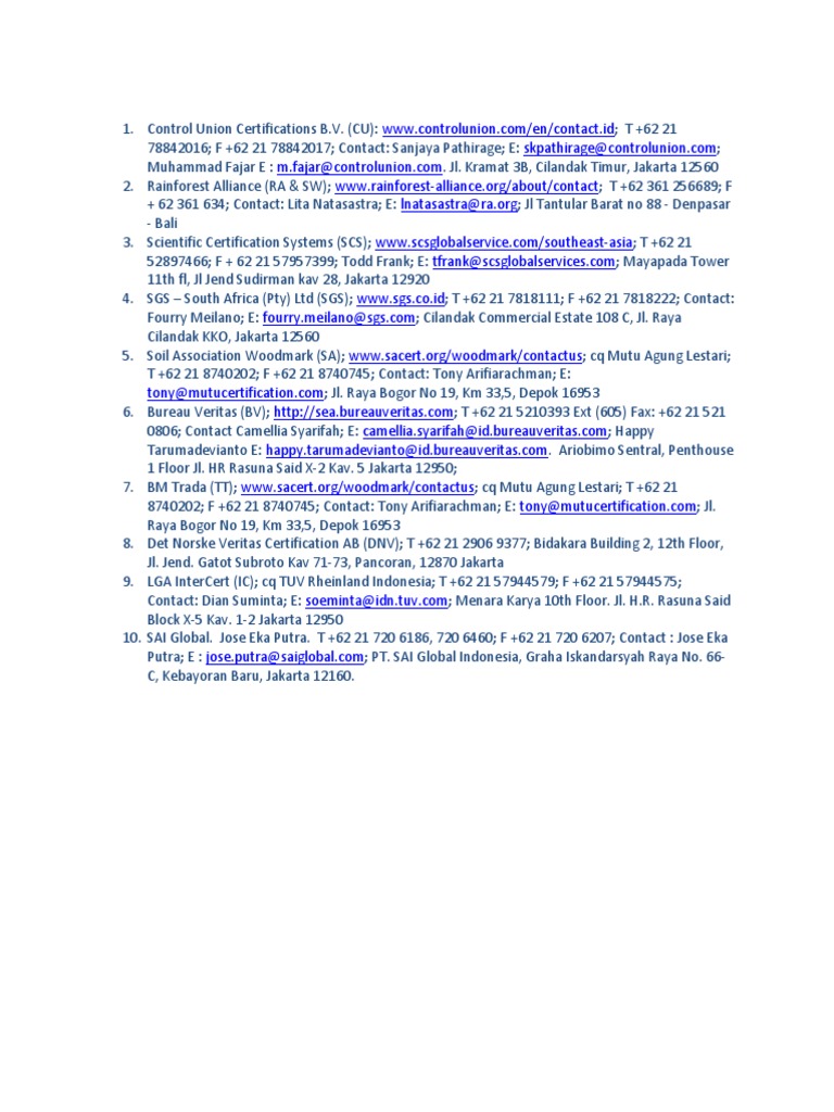 Certification Body List FSC Di Indonesia-Jan 2017 | PDF