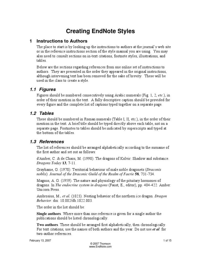 Creating Endnote Styles: 1 Instructions To Authors | PDF | Note ...