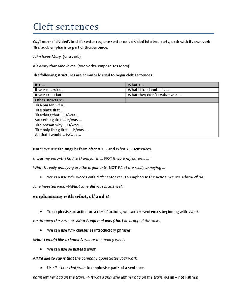 Cleft Sentences for Emphasis | PDF | Language Arts & Discipline