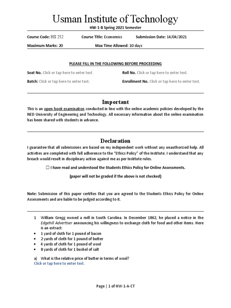 Economics Short Course Assignment | PDF | Prices | Supply (Economics)