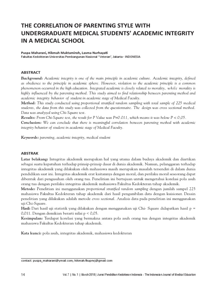 The correlation of parenting style with undergraduate medical students
