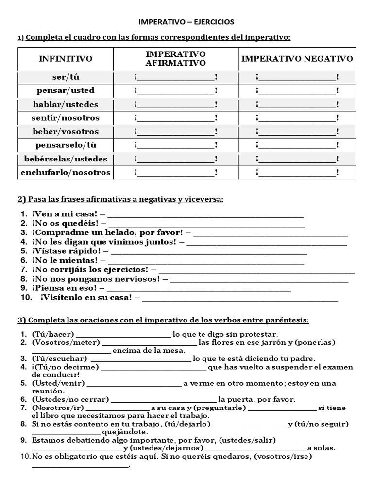 Hoja De Trabajo De Oraciones Imperativas Pósters Verbos Imperativos