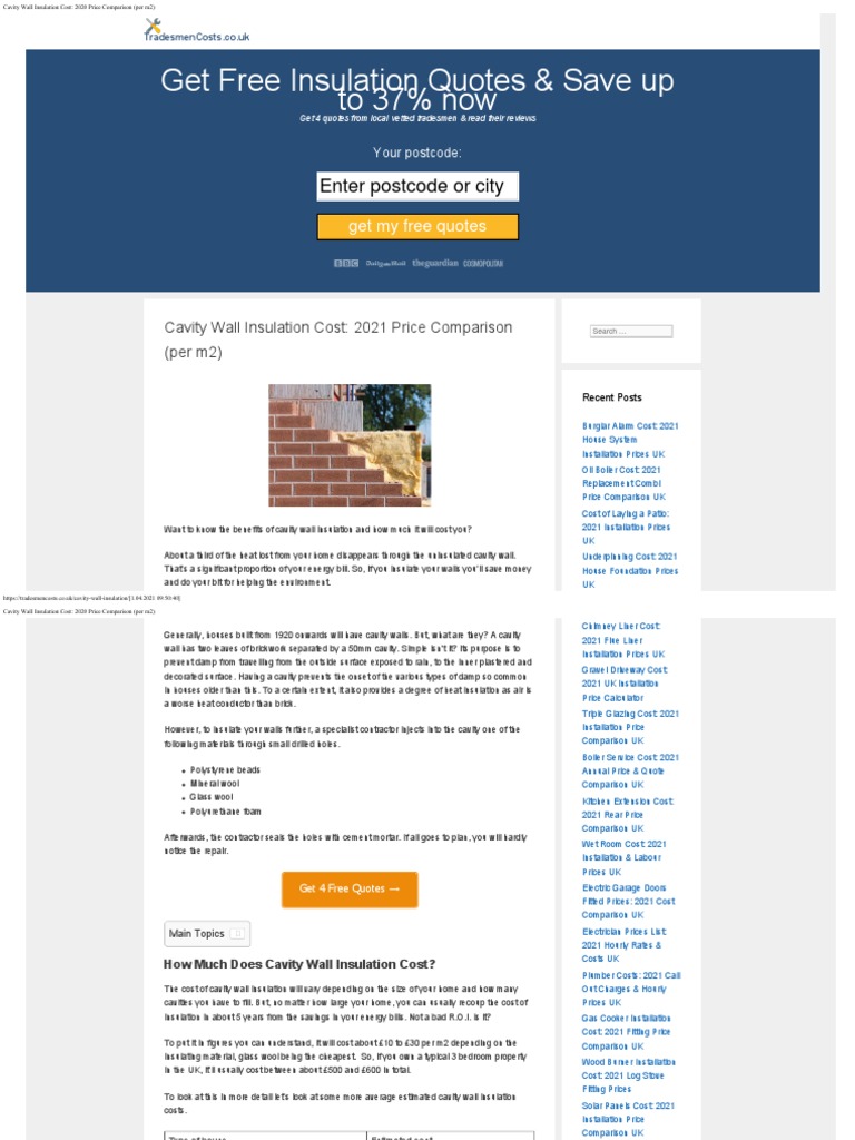 Cavity Wall Insulation Cost 2020 Price Comparison (Per m2) PDF Building Insulation Wall