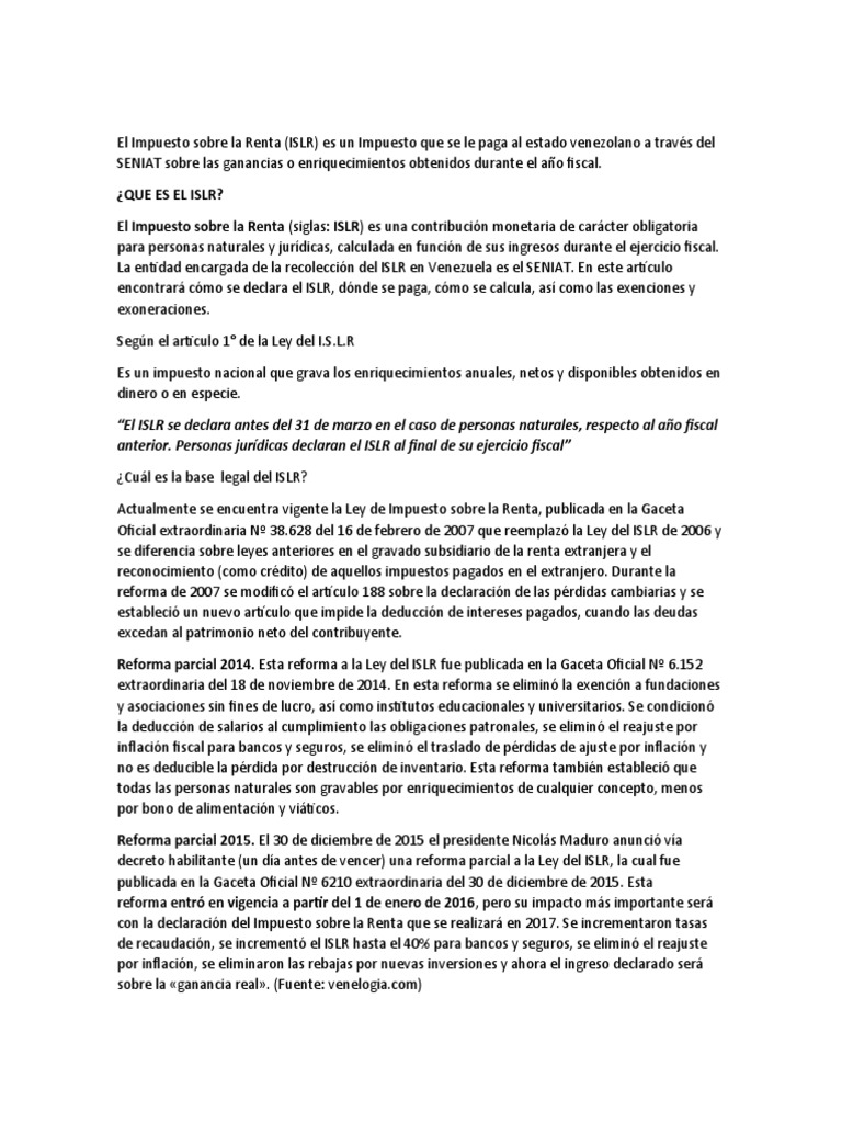 El Impuesto Sobre La Renta | PDF | Impuesto sobre la renta | Impuestos