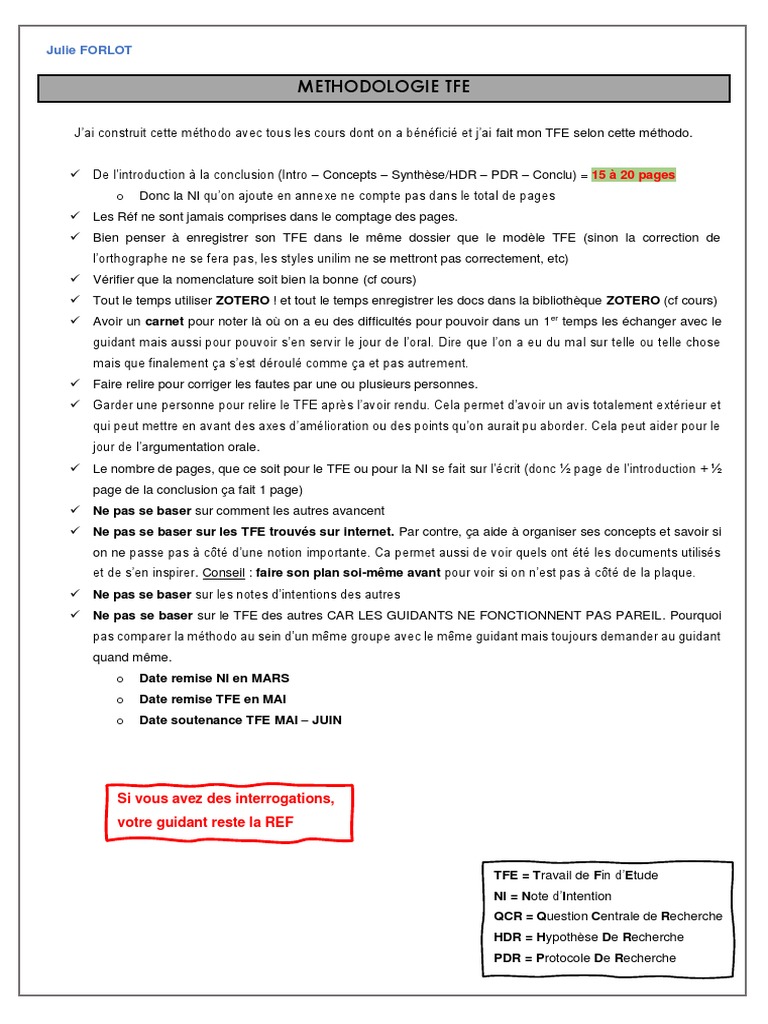 Méthodologie pour réussir son TFE | PDF