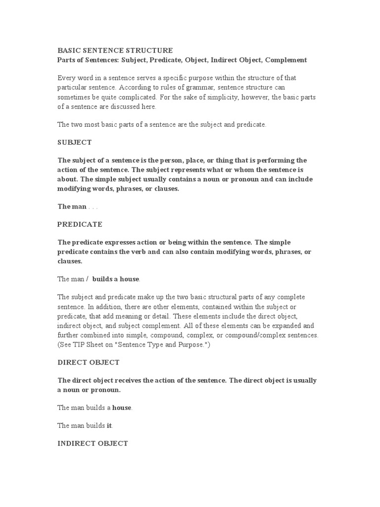 Basic Sentence Structure | PDF | Sentence (Linguistics) | Subject (Grammar)