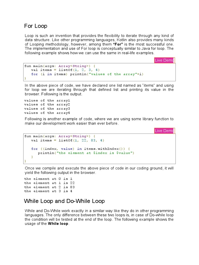 For Loop Kotlin | PDF