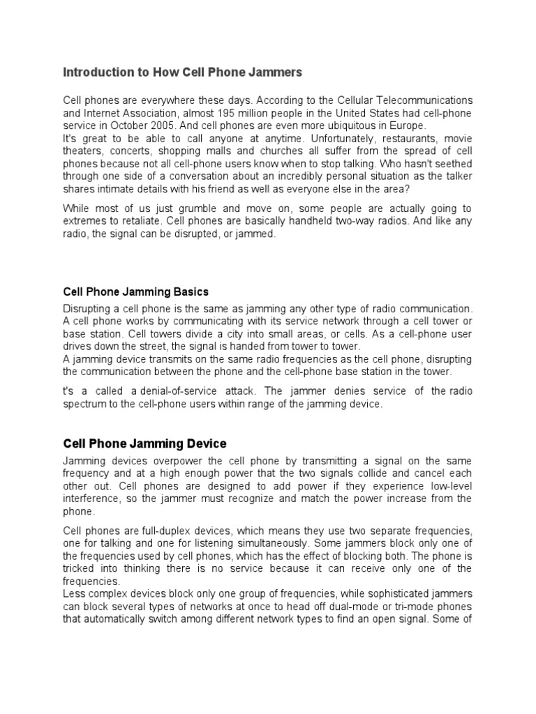 Introduction To How Cell Phone Jammers PDF Mobile Phones Radio