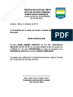 Certificado de J.A.C Nuevo Horizonte