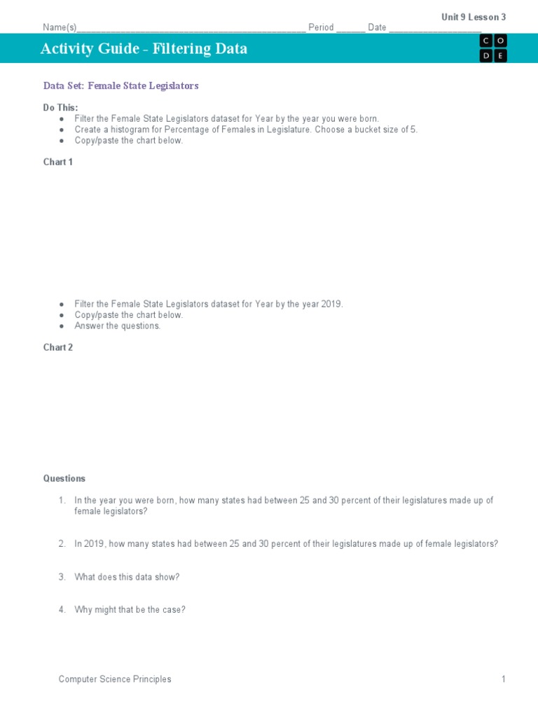 U9L3 Activity+Guide+ +Filtering+Data+ +Unit+9+Lesson+3 | PDF