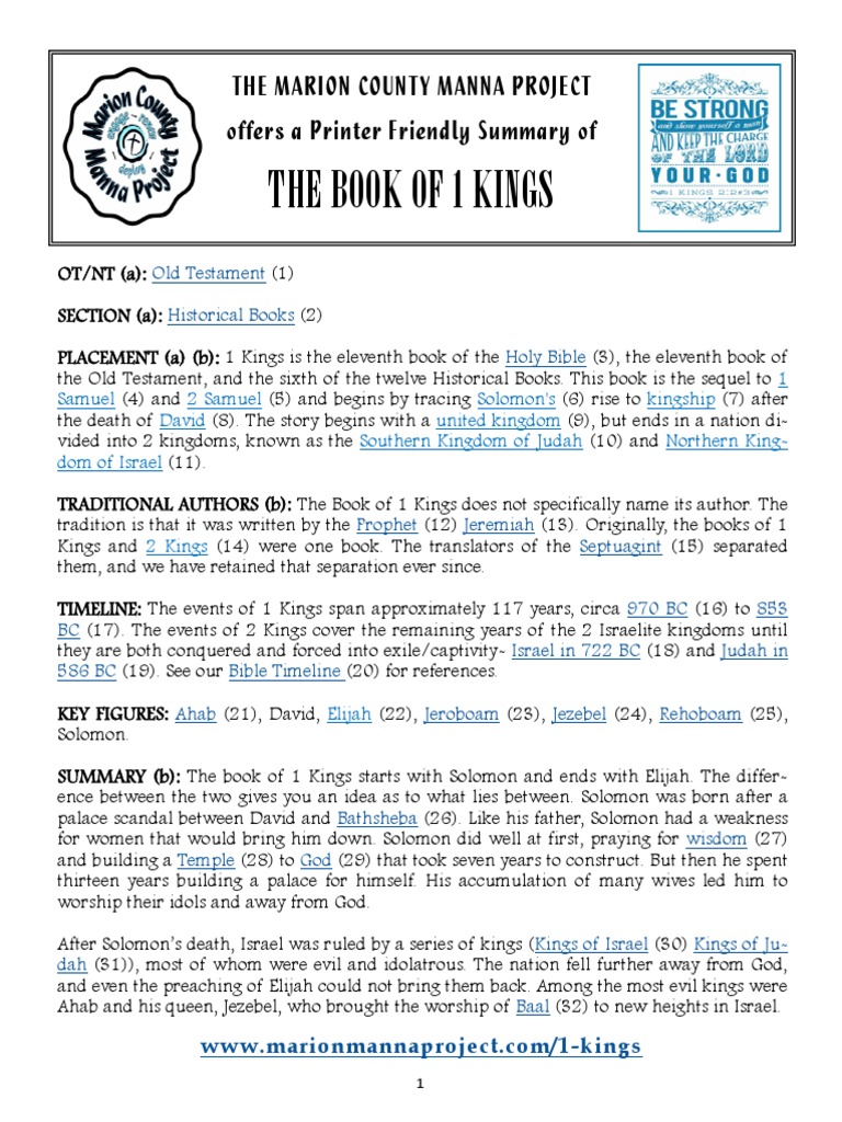 The Book of 1 Kings The Marion County Manna Project Offers A Printer