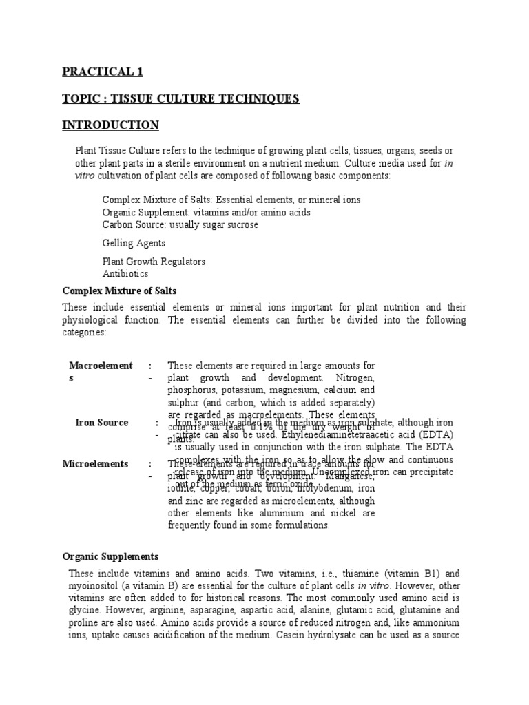 Plant Tissue Culture Media Types | PDF | Auxin | Nutrients
