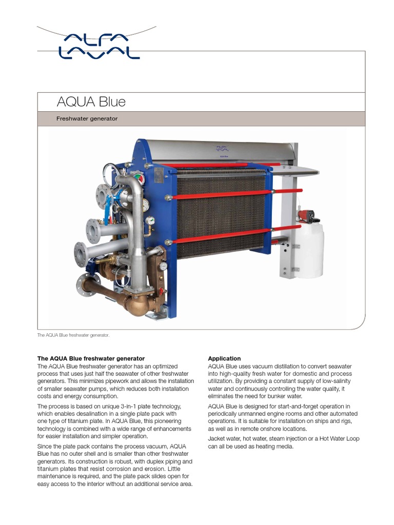 AQUA Blue Freshwater Generator Overview | PDF | Fresh Water | Desalination