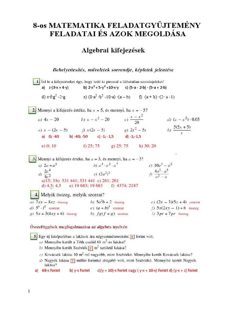 AP - 080809 Matematika Fgy 8. Megoldasai | PDF