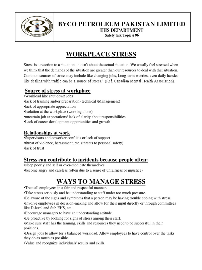 Topic#96 Workplace Stress | PDF | Occupational Stress | Stress (Biology)