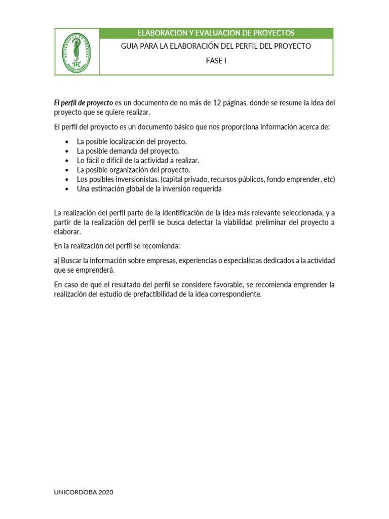 Guía para Elaborar el Perfil del Proyecto | PDF | Evaluación | Conocimiento