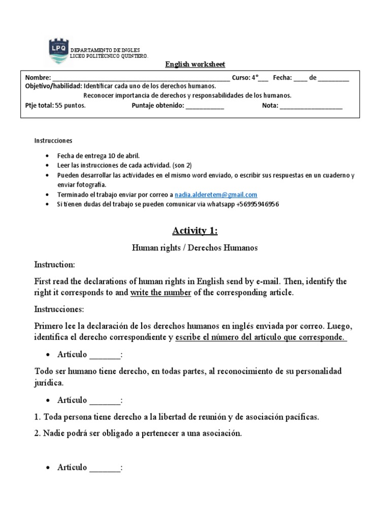 Hojas de trabajo sobre derechos humanos | PDF | Libertad | Nación