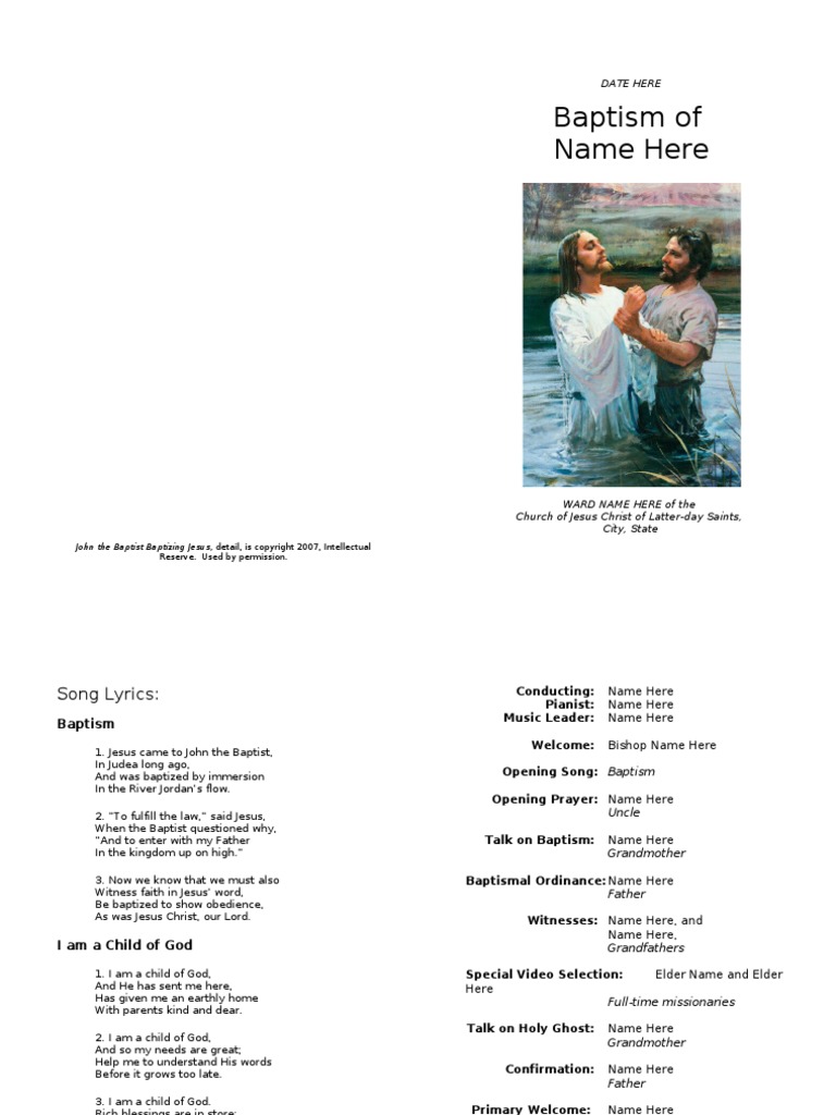 Baptism Program Template | PDF | Baptism | John The Baptist