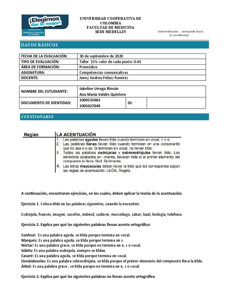 Taller de Acentuación y Puntuación | PDF | Fonética | Voz humana