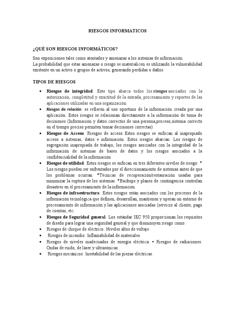 Tipos de Riesgos Informáticos | PDF | La seguridad informática | Seguridad