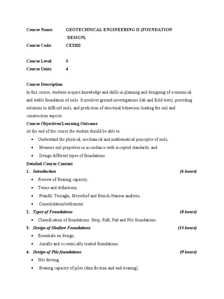 Geotech II Course Outline | PDF | Geotechnical Engineering | Civil ...