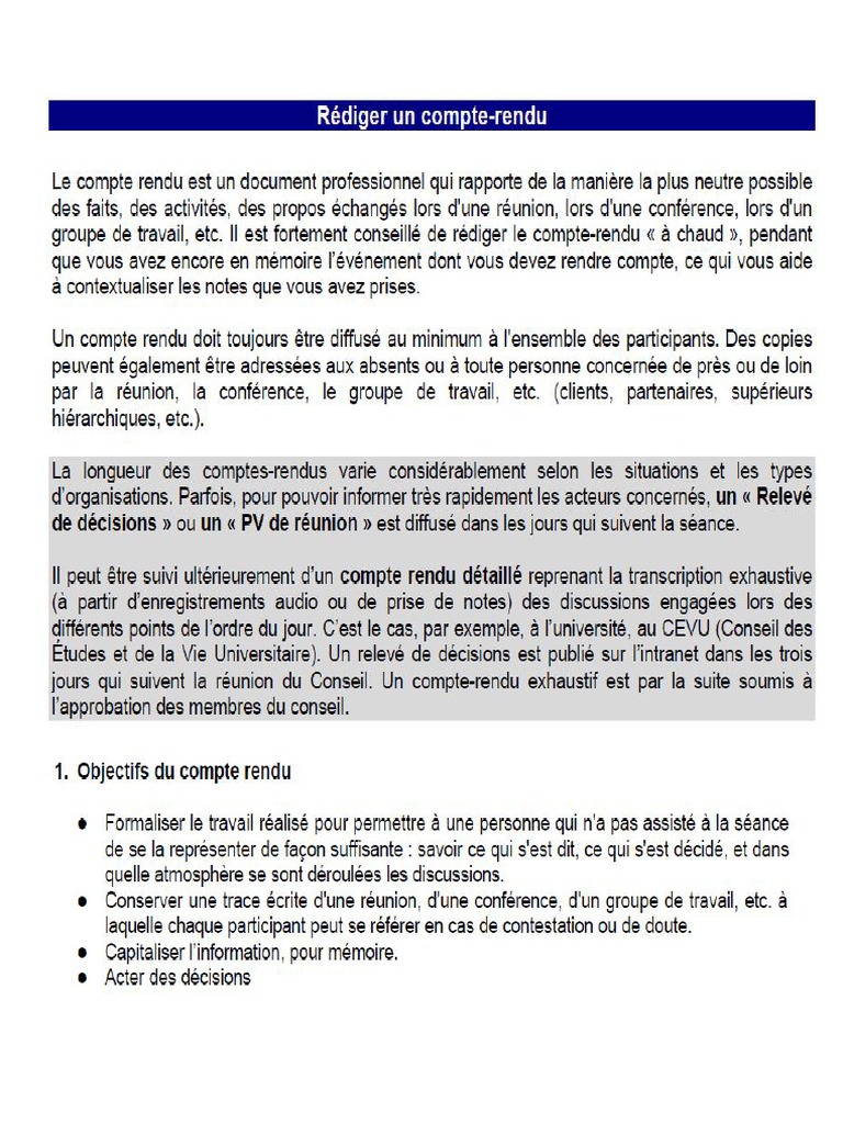 Modèle de Compte Rendu de Réunion | PDF