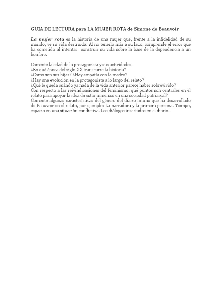 Guia de Lectura para La Mujer Rota de Simone de Beauvoir | PDF