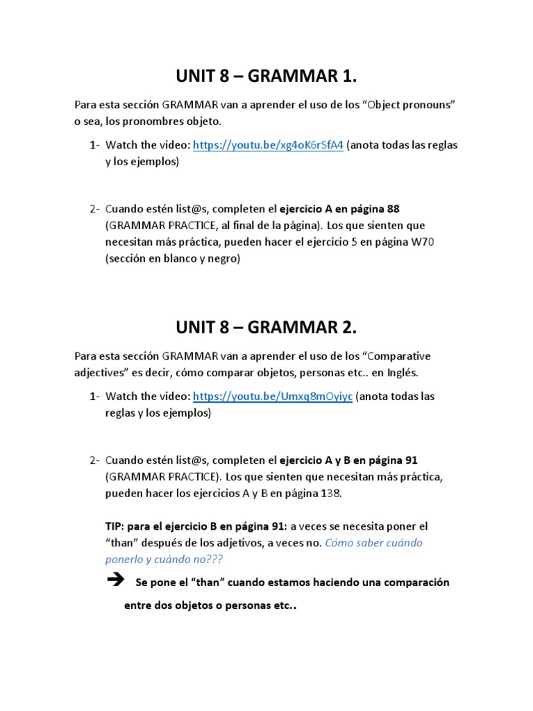 Unit 8 - Grammar | PDF | Artes del Lenguaje y Comunicación | Métodos y ...