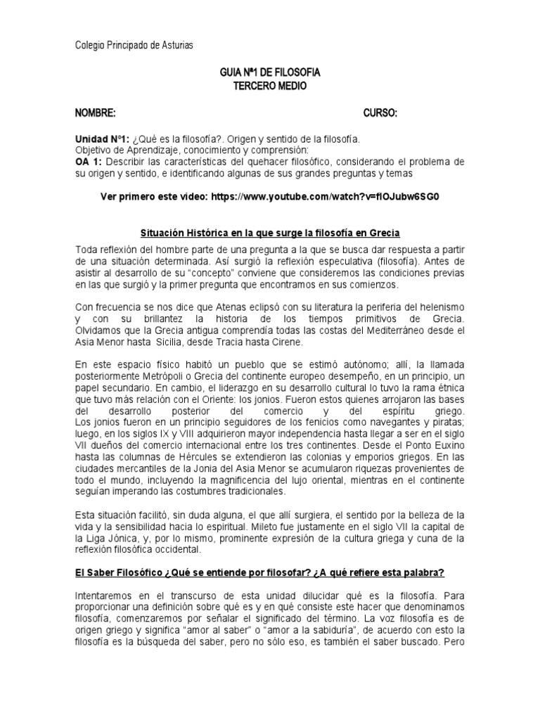 Guia N 1 Filosofia 3° Medio | PDF | Razón | Conocimiento